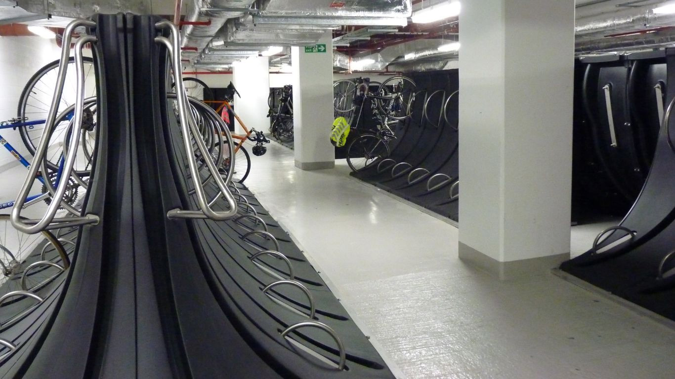 space saving workplace cycle parking in basement